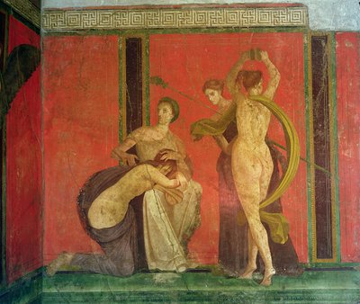 Scourged Woman and Dancer with Cymbals, South Wall, Oecus 5, Second Pompeiian Style by Roman